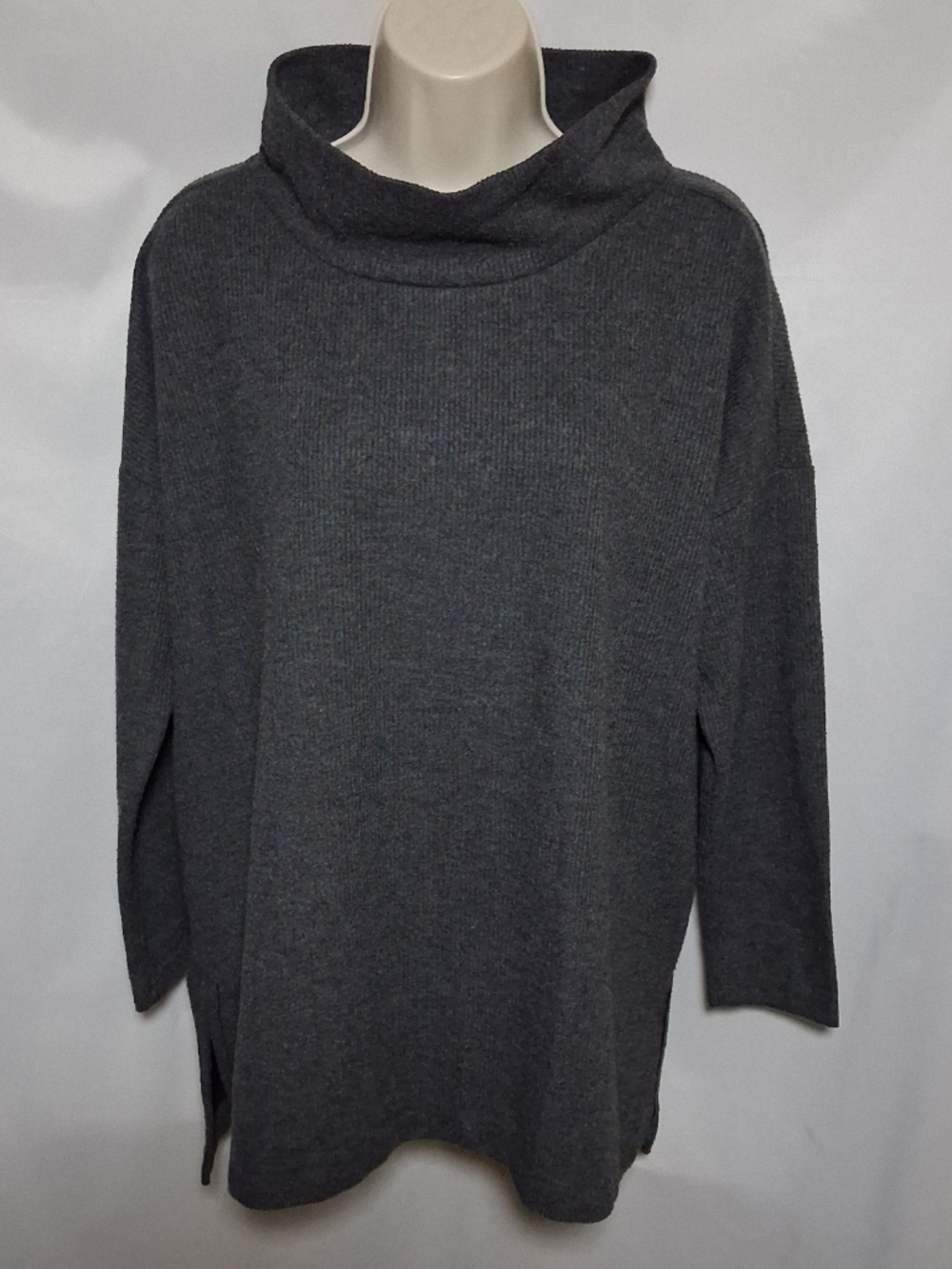 Womens By Anthropologie Theresa Tunic Top Carbon Gray Ribbed Cowl Neck Size M